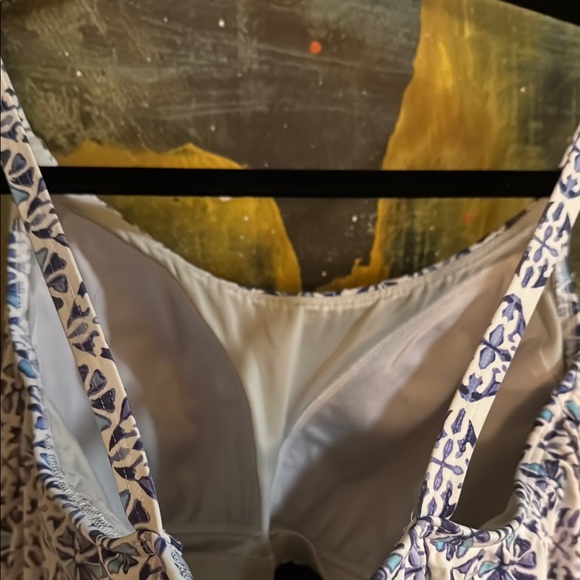 Lands' End Geometric Print Layered Swim Top, Navy, White, and Purple size 10d - Picture 5 of 5